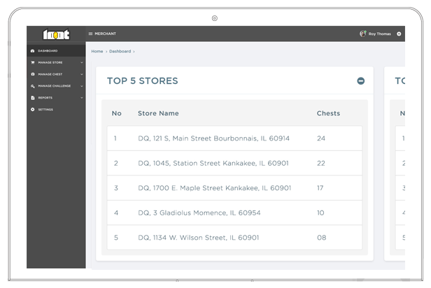 Loot app web dashboard showing top stores