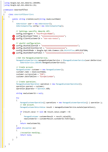 Sample code Google Ads integration